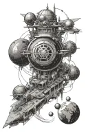 Galion, planet, univers, Police National tattoo design idea