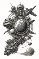 Galion, planet, univers, Police National tattoo design idea