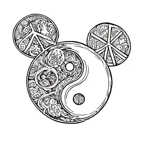 mickey peace sign ying yang tattoo design idea
