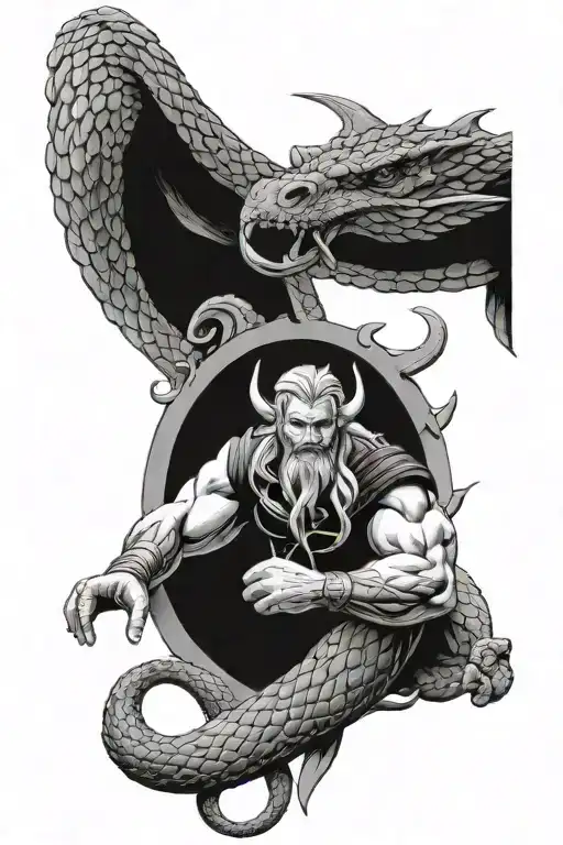 Thor and jormungandr wrapping around arm tattoo design idea