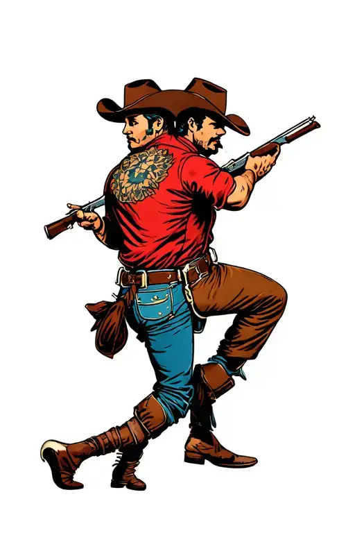 Cowboys dueling back to back tattoo design idea