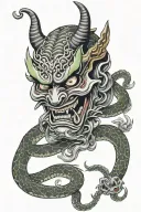 Hannya Mask biting a snake tattoo design idea
