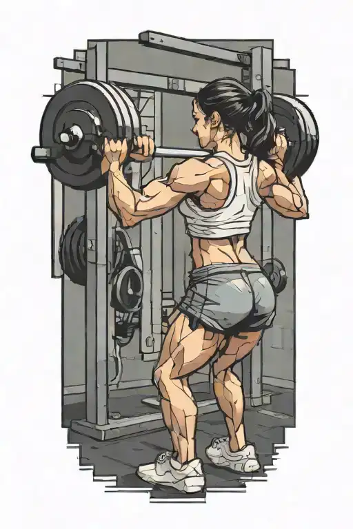 A pixel art representation of a women software engineer lifting weights in a gym setting tattoo design idea