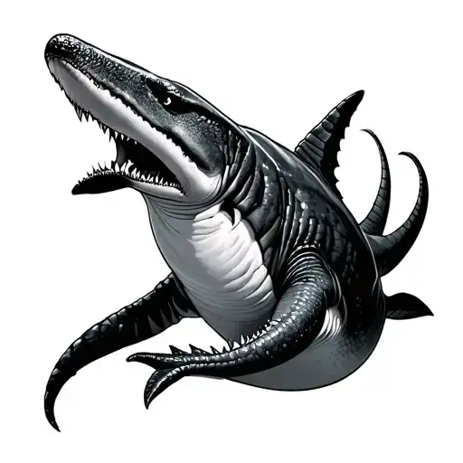 shark transormation into crocodile swimming tattoo design idea