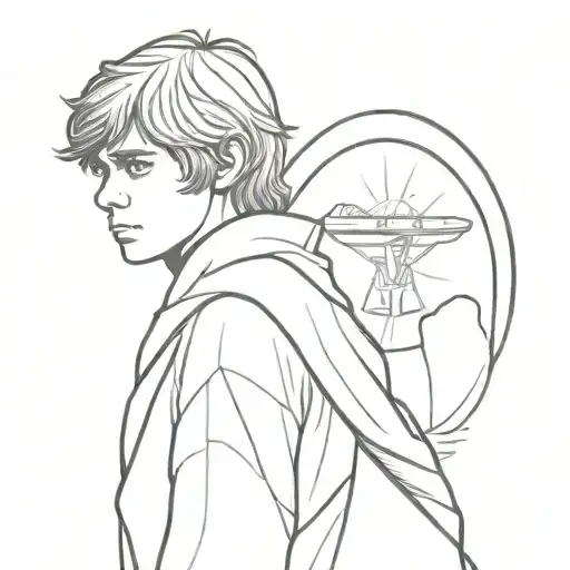 Young Luke Skywalker looking binarie suns of tattoine tattoo design idea