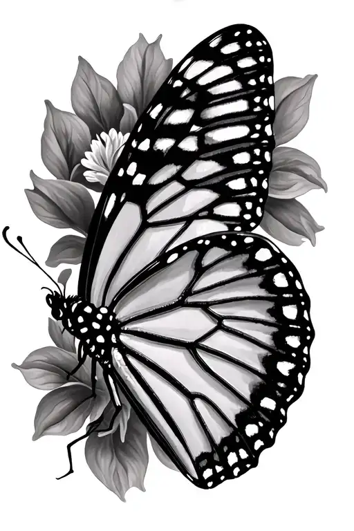 hyper realistic monarch butterfly with shaded background tattoo design idea