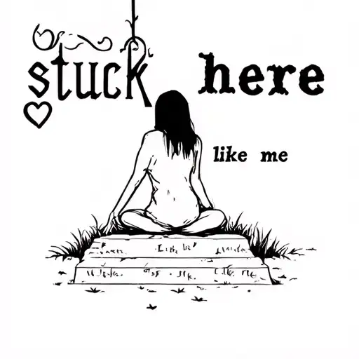 "stuck here like me" person sitting by a gravestone  tattoo design idea
