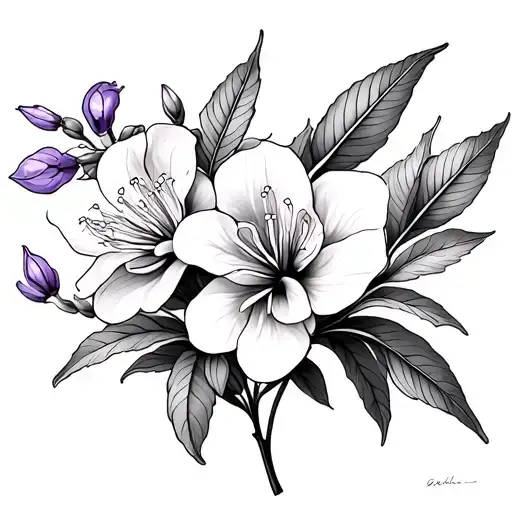 oleander, lavender, olive leaves tattoo design idea
