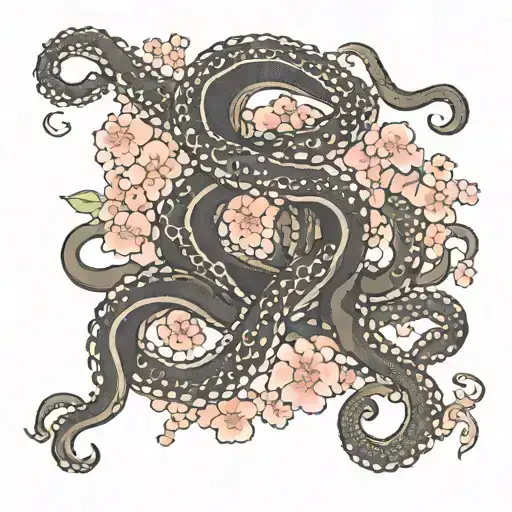 octopus tentacles, snake/dragon, cherry blossoms tattoo design idea
