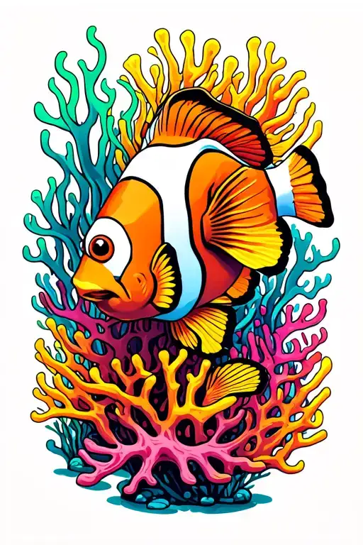 clownfish swimming among colorful coral tattoo design idea