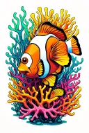 clownfish swimming among colorful coral tattoo design idea