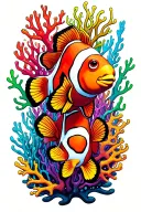 clownfish swimming among colorful coral tattoo design idea
