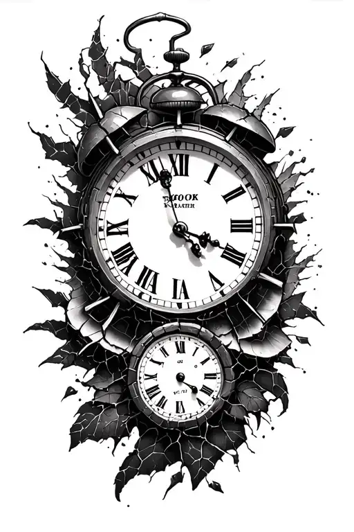 brocken and cracked clock and 1980 in roman writing with something more filling out the sleeve all around the forearm tattoo design idea