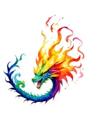 rainbow dragon breathing fire from mouth with Genderfluid colours tattoo design idea