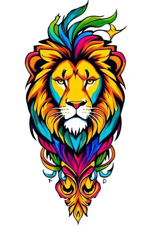 lion colorful fierce tattoo design idea