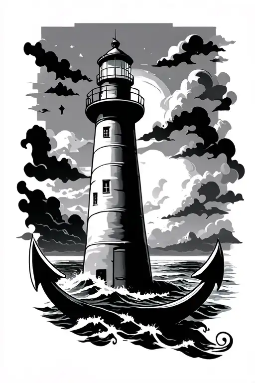 lighthouse one side anchor one side tattoo design idea