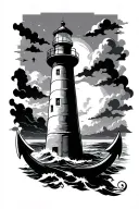 lighthouse one side anchor one side tattoo design idea