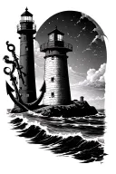 lighthouse one side anchor one side tattoo design idea