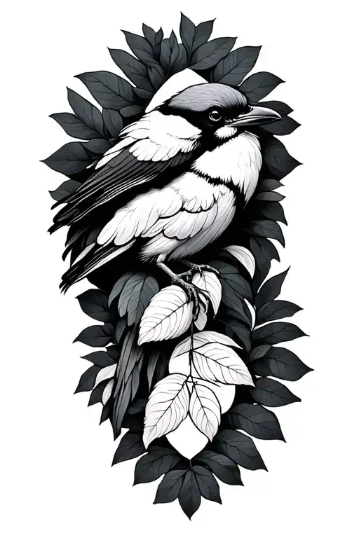 PNW with bird leaf intertwined tattoo design idea