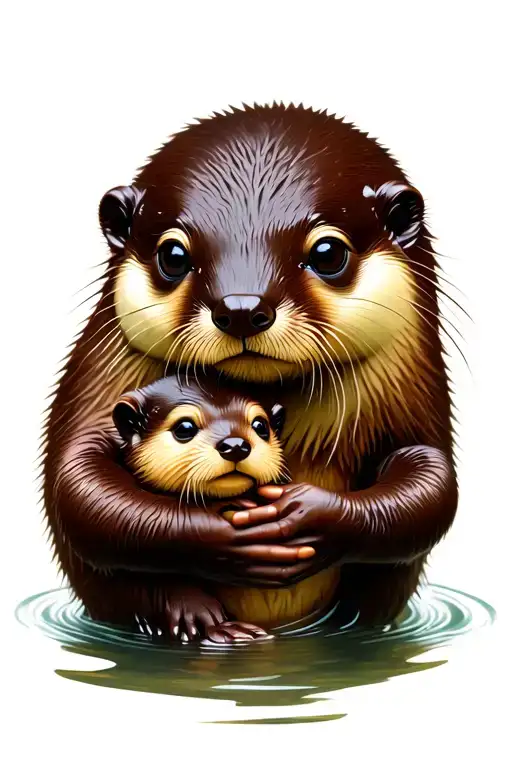 otter holding baby tattoo design idea