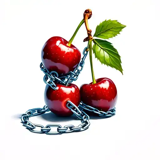 two cherries wrapped multiple times by chains tattoo design idea