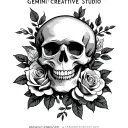 "Gemini Creative Studio" Skull and roses tattoo design idea