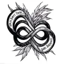 Infinity sign with the names Kailee Skye, Emmett Thor, James RYder, and Kolby Donovan incorporated  tattoo design idea