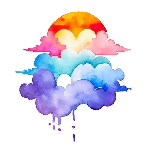 polyamory symbol in bisexual flag colours include clouds inside tattoo design idea