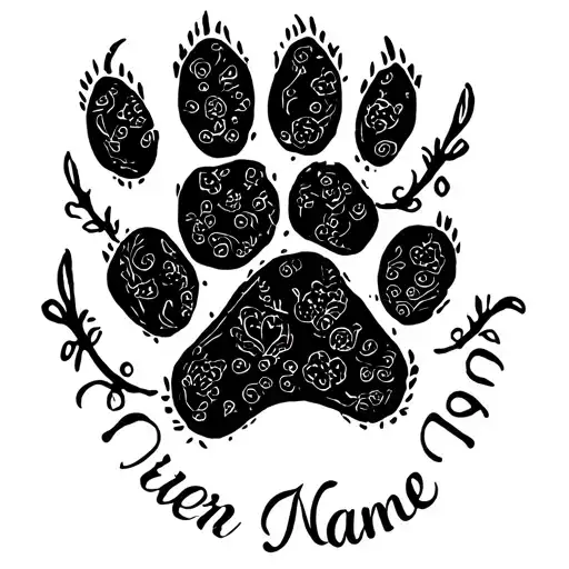 paw print with pet name tattoo design idea