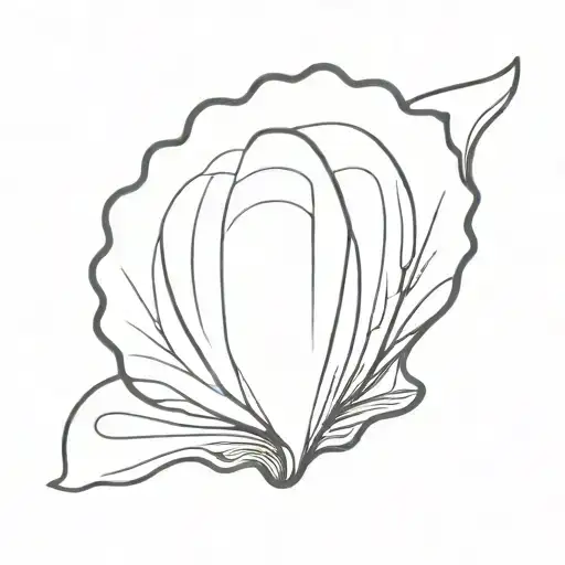 a symmetrical scallop drawn in black simple stroke simple, without shadows. tattoo style. thin stretch tattoo design idea