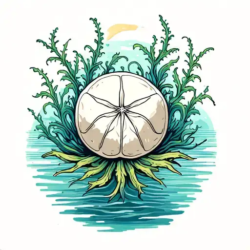 sand dollar with seaweed behind it  tattoo design idea