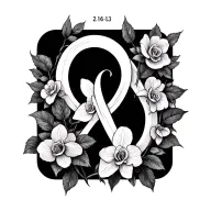 Infinity symbol with a small delicate rose and small delicate orchid and the date 2-16-13 down the middle tattoo design idea