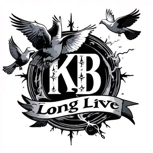 words long live kb and thunder surrounding it and doves for a lost loved one tattoo design idea