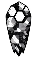 Style: Geometric black‑work, dot‑shading  Placement: Upper arm (biceps only)  Design: At inner biceps, dense hexagon b tattoo design idea