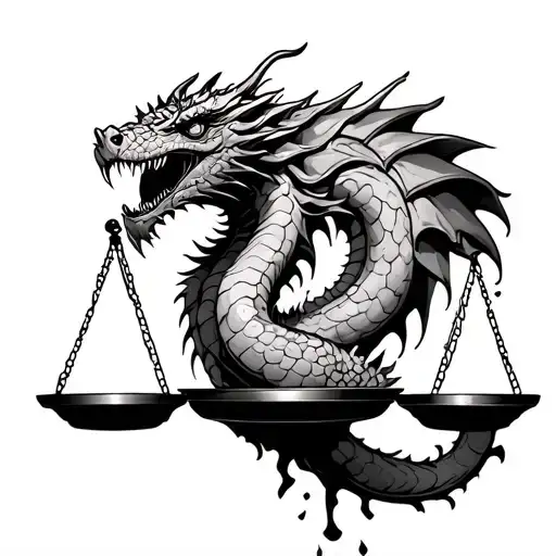 balancing scales with dragon head coming out the bottom tattoo design idea