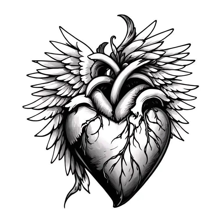 shaded roes your wings were ready but my heart was not with a crss tattoo design idea