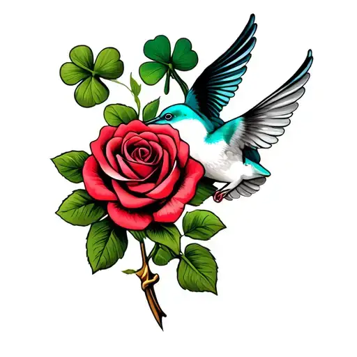 four leaf clover, anchor, rose, swallow tattoo design idea