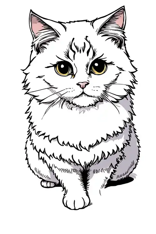 Color Fluffy cat tattoo design idea
