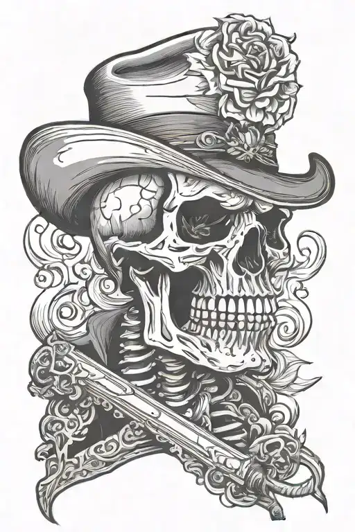 skull and western skeleton smoking tattoo design idea