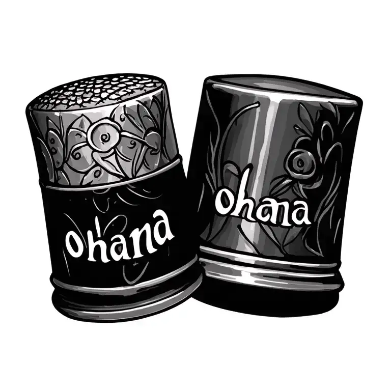thimble with word ohana tattoo design idea