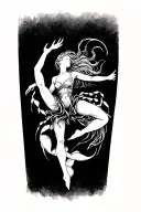 blackwork tattoo for the thigh incorporating the following: Scorpio star sign, born in cyprus, Contemporary dance tattoo design idea