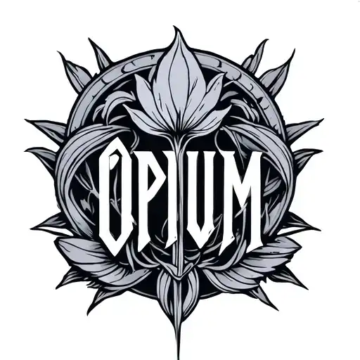 Opium label logo dark cyber sigilism style tattoo design idea
