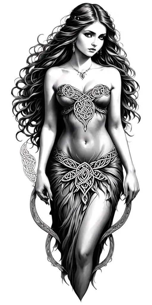 Celtic woman posing tattoo design idea