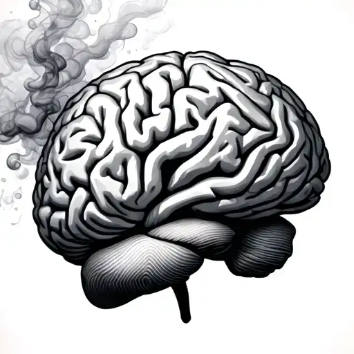 brain covered in smoke and clouds male tattoo design idea