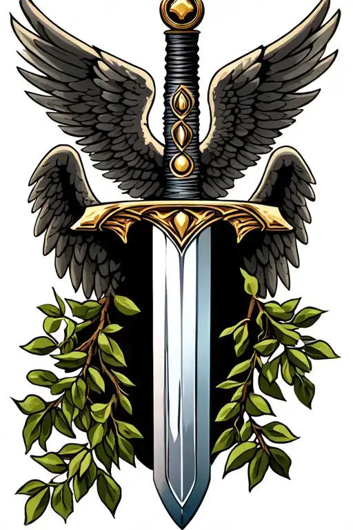 Sword, Angel Wings, 777, Olive Tree tattoo design idea