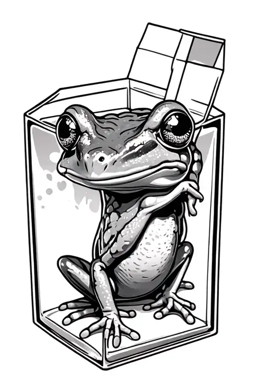 Frog inside glass juice box tattoo design idea