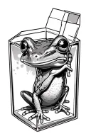 Frog inside glass juice box tattoo design idea