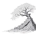 bricks and spider webs surrounding tree of knowledge tattoo design idea