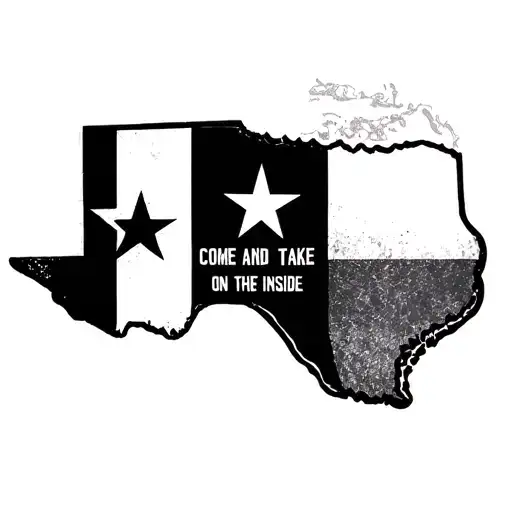 Texas state with Texas flag and come and take it on the inside tattoo design idea
