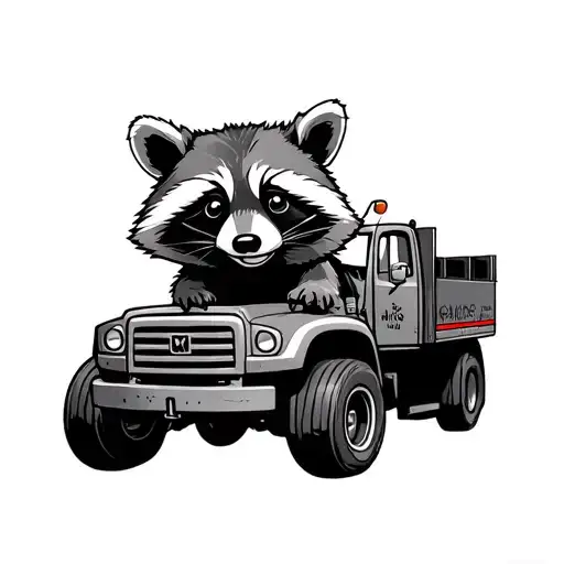 tow truck  raccoon tattoo design idea